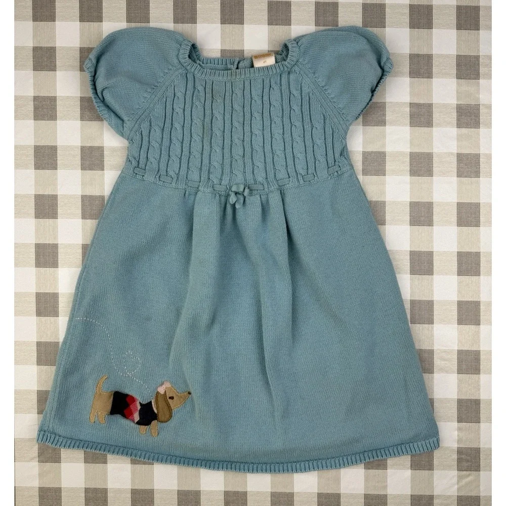 Dog Sweater Dress Toddler Gymboree Blue Knit Dachshund‎ 4T Cottagecore